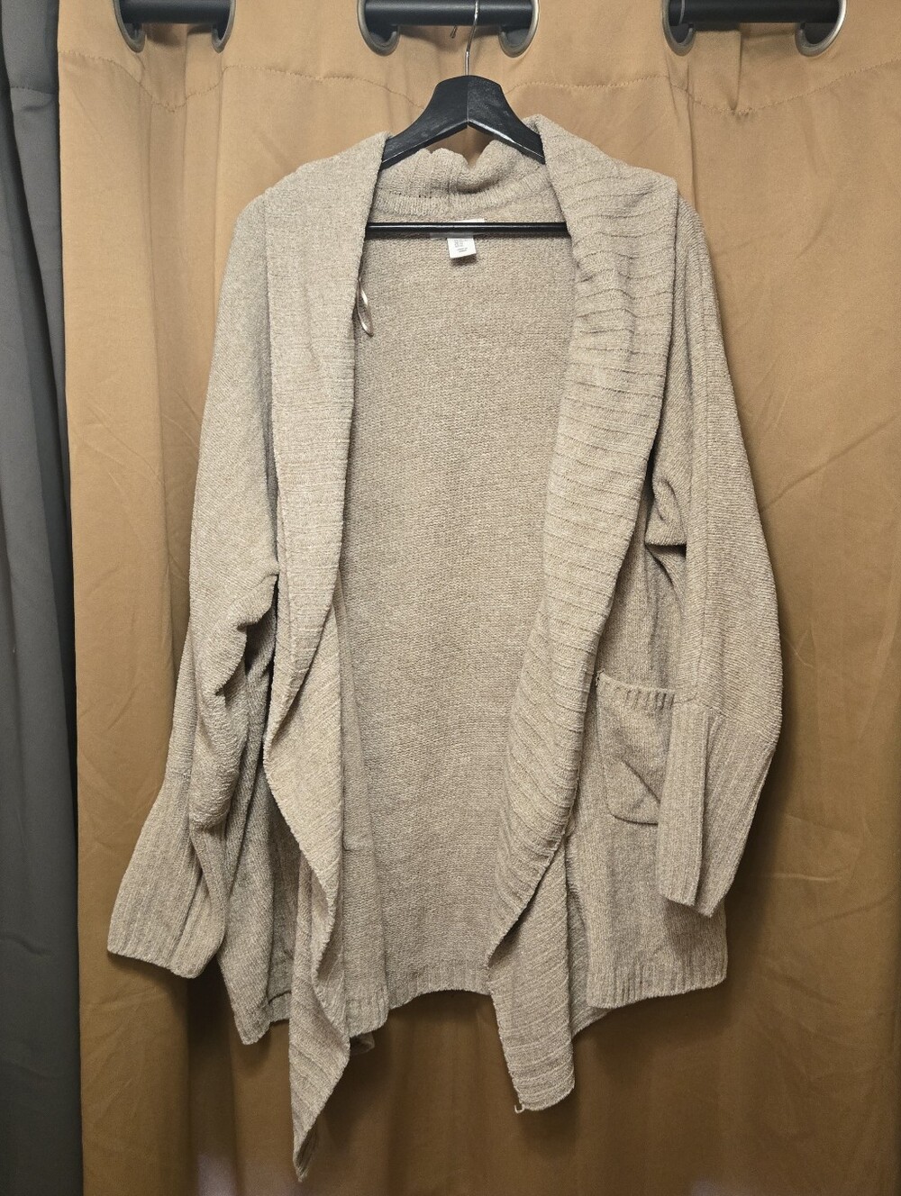 Cupcakes And Cashmere Open-Front Shawl Collar Cardigan Sweater in Taupe XL